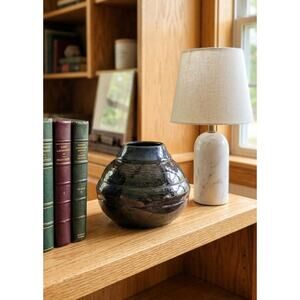 Walter Yovaish Studio Pottery Vase Signed 1980s Black Glaze Ceramic Art